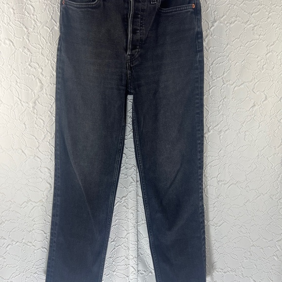 Re/Done 70s Stove Pipe High Rise Straight leg cropped jeans Washed noir - Picture 3 of 9